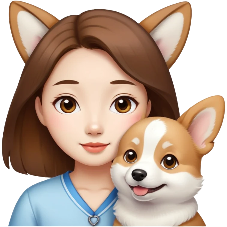 A Chinese Brown hair girl with white corgi emoji
