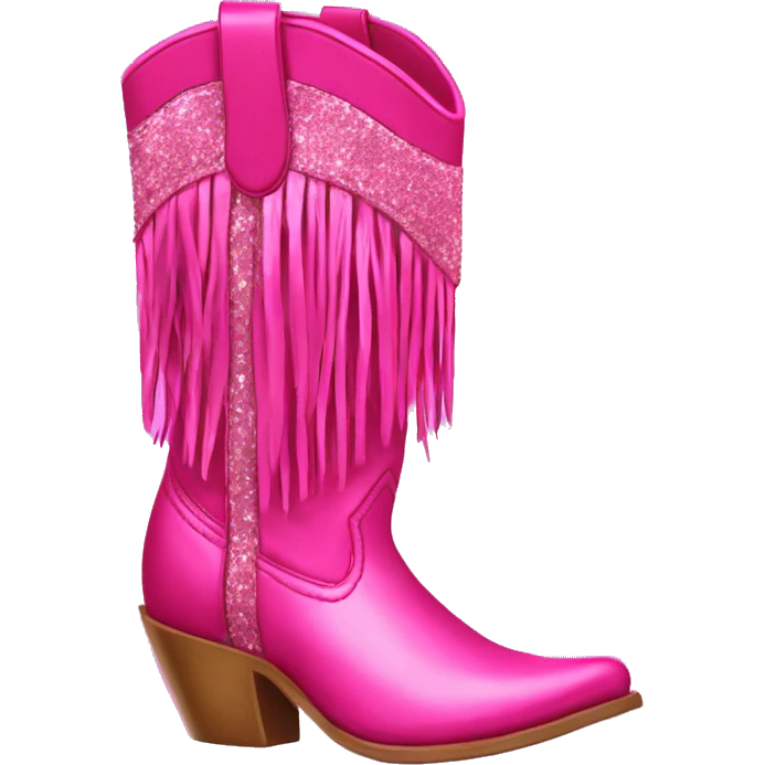 Realistic hot pink fashion cowgirl boots with sparly shiny glitter fringe on them. emoji