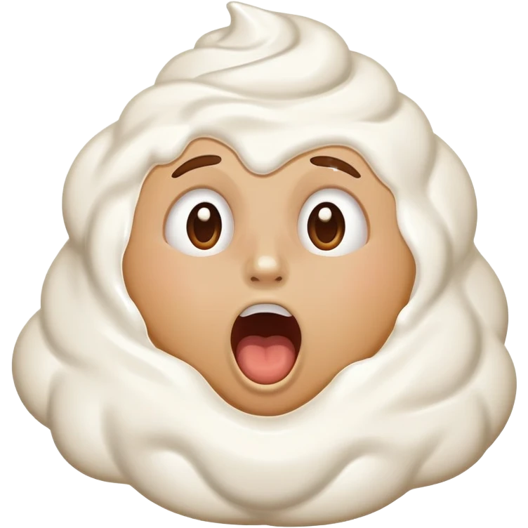 face with whipped cream on cheeks and nose, mouth open in surprise emoji