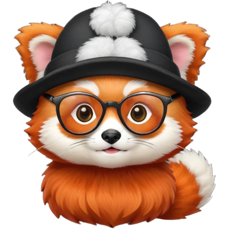 baby Red panda wearing black hat and glasses emoji