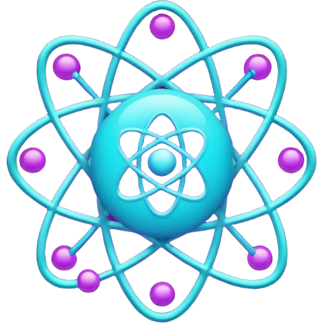 glowing atom, neon purple (#8B5CF6) and cyan (#00E0FF) glow, representing Atom team creativity and innovation, clean tech design, no face, 1:1 aspect ratio emoji