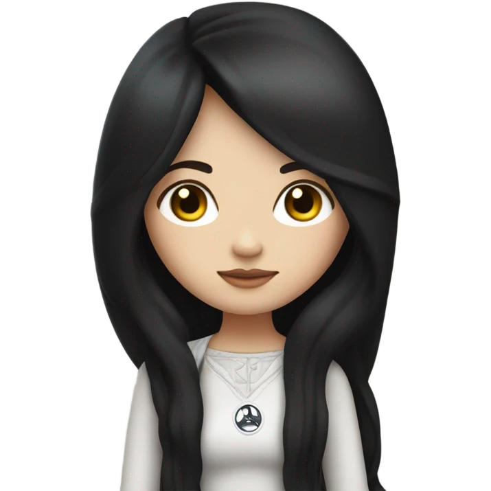 white girl with black long hair and a moon symbol emoji