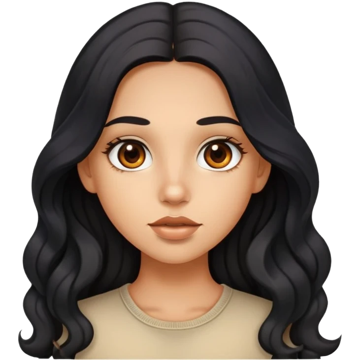 Light tanned girl with bug brown eyes, tick lips and long wavy black hair emoji