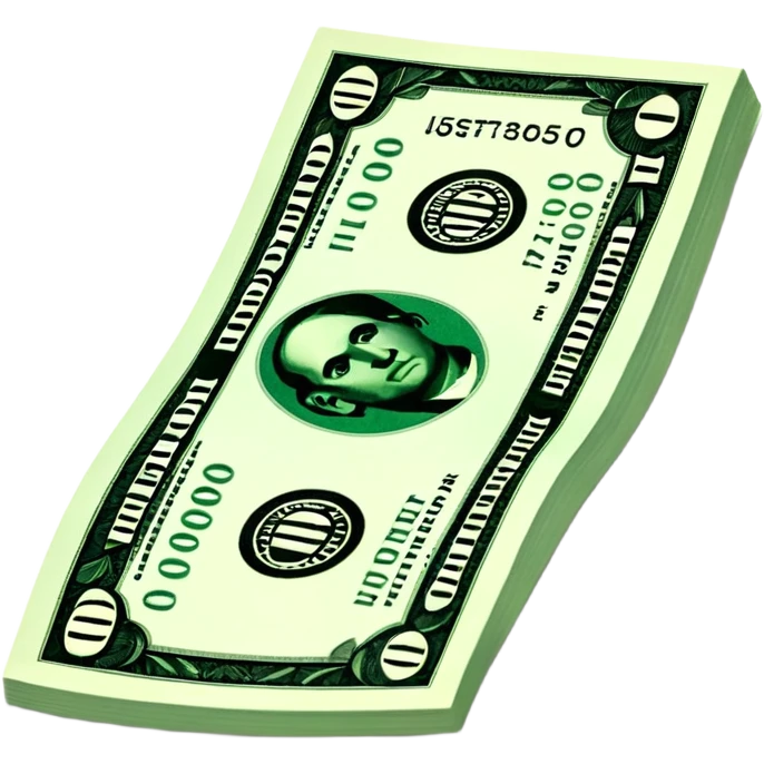 3D realistic US 100 dollar bill sticker, slight perspective, centered, clean cutout, transparent background, no text, no watermark emoji
