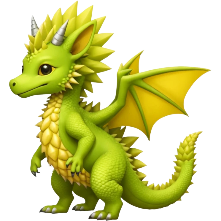 Lime-Mango-Durian-themed "Dutch Angel Dragon"-"Vernid"-"Trico"-furry-Fakémon-hybrid-creature (full body) emoji