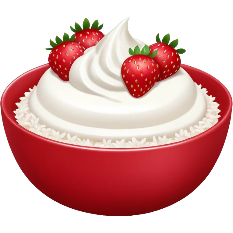 A bowl of strawberries with rice flakes and yogurt. emoji