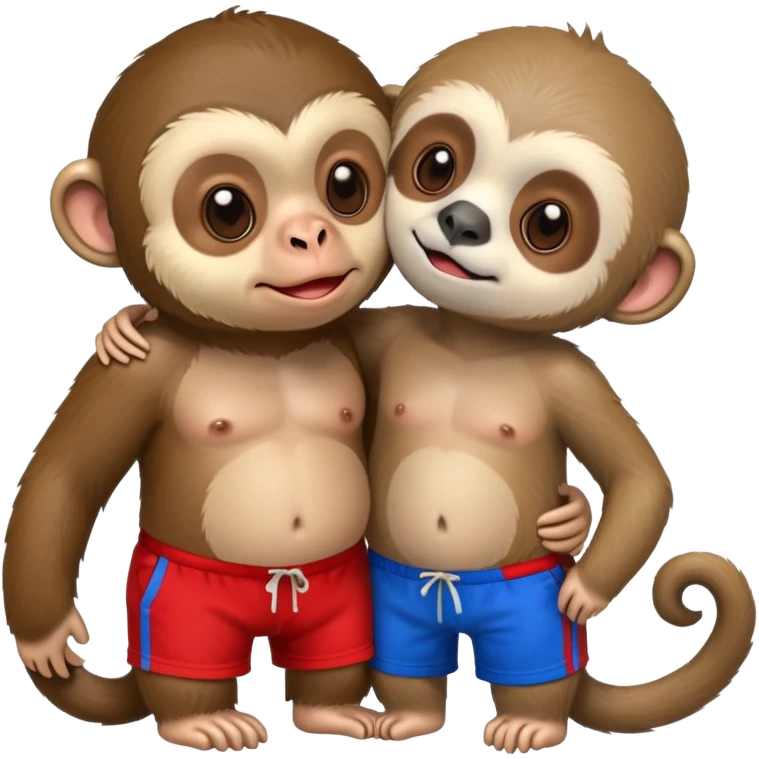 Monkey kissing a sloth with red and blue shorts om emoji