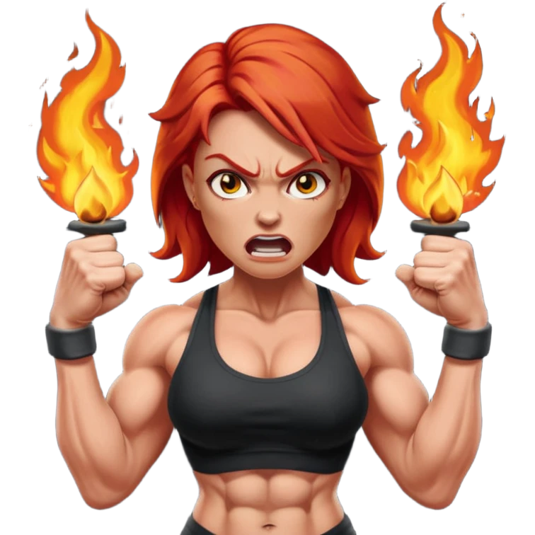 burning angry bodybuilder red haired woman emoji