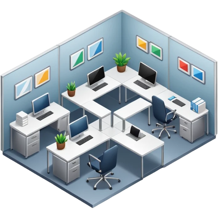 an office with several desks in an isometric style emoji