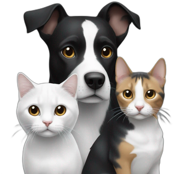 Chien noir et blanc avec chat gris emoji