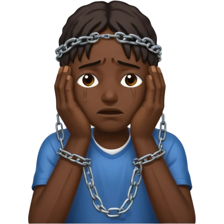 slavery chained hands and head, weeping emoji
