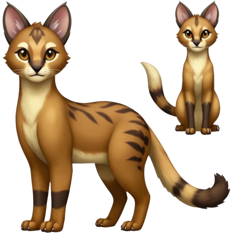 shiny glorious divine exotic cool beautiful realistic Meloetta-caracal-civet-sergal-oncilla-animal-Fakémon-hybrid-fursona (full body) emoji