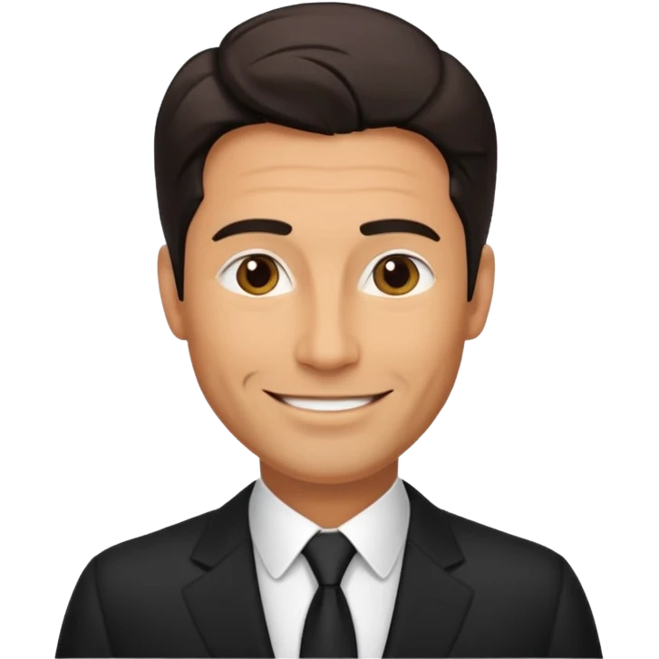 A very handsome successful man in his 40s. Day hair. Wearing black  Looks like a lawyer. emoji