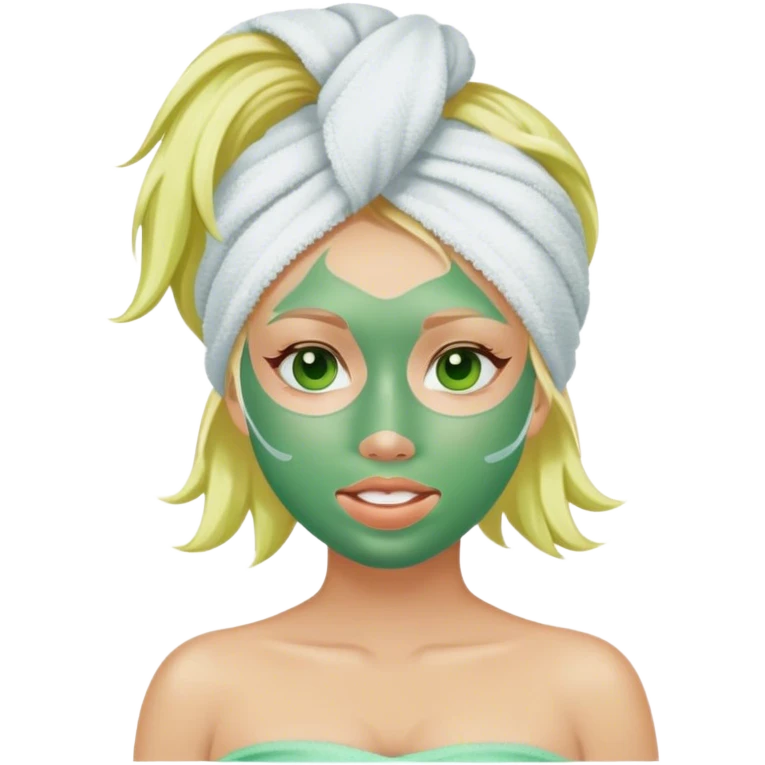 green face mask on a blond girl in towel  emoji