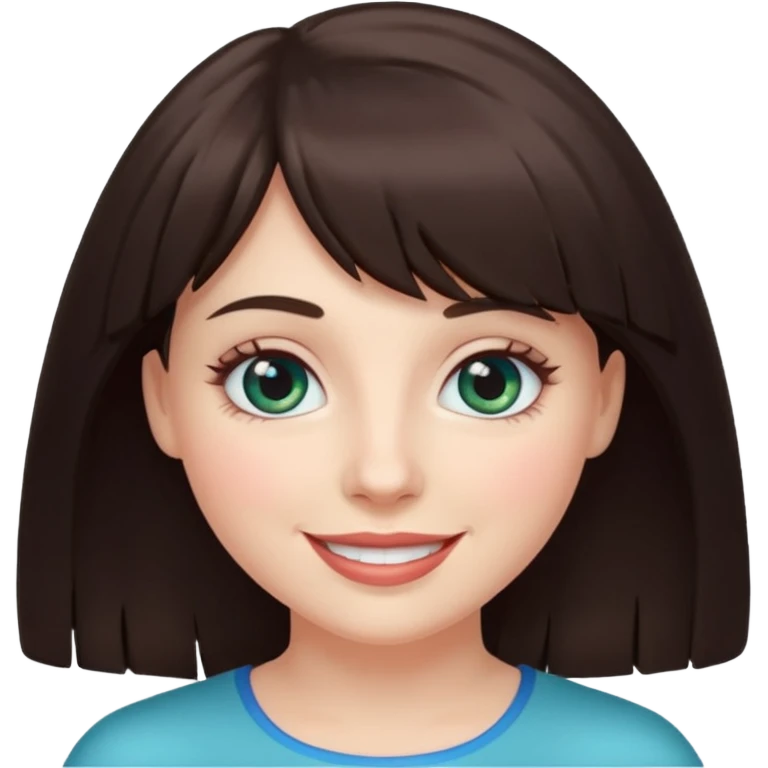 Simple White smiling women with a dark brown fringe and blue greenish eyes emoji