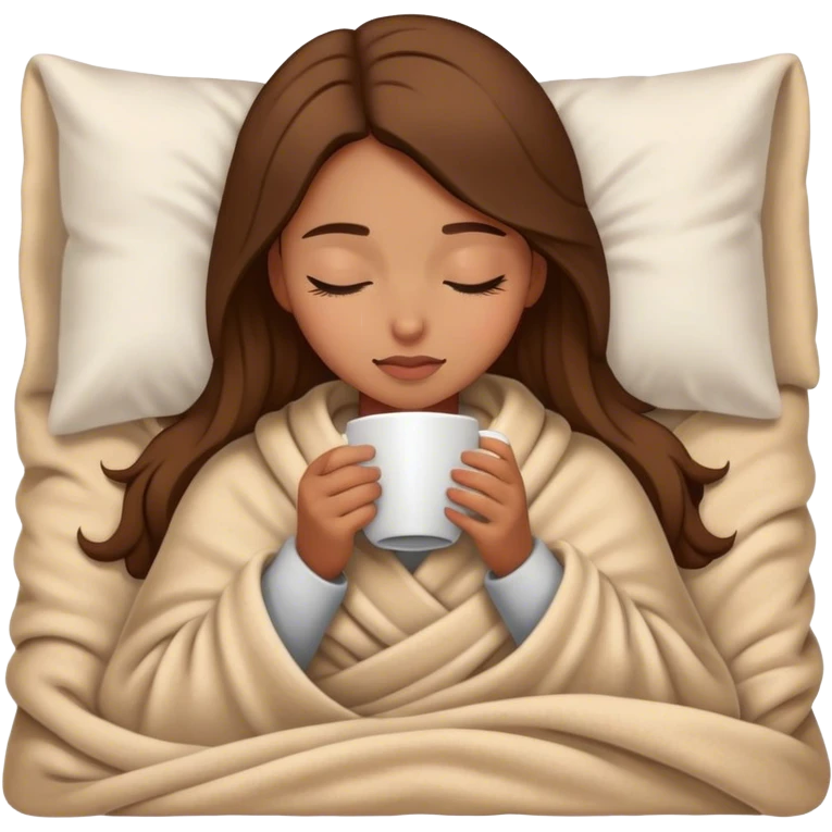 girl inside a blanket sipping coffee eyes closed emoji