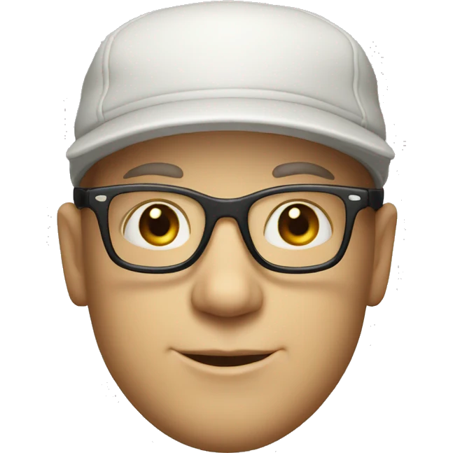white Man with cap, square glasses, bald in early 50s emoji