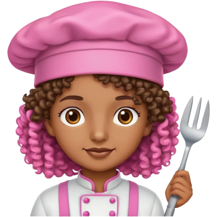 Cocinera morena con rizos y gorra rosada  emoji