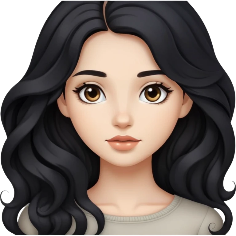 girl with wavy black long hair and subtle makeup emoji