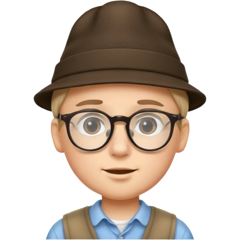 indoor portrait of a boy with a hat and glasses emoji