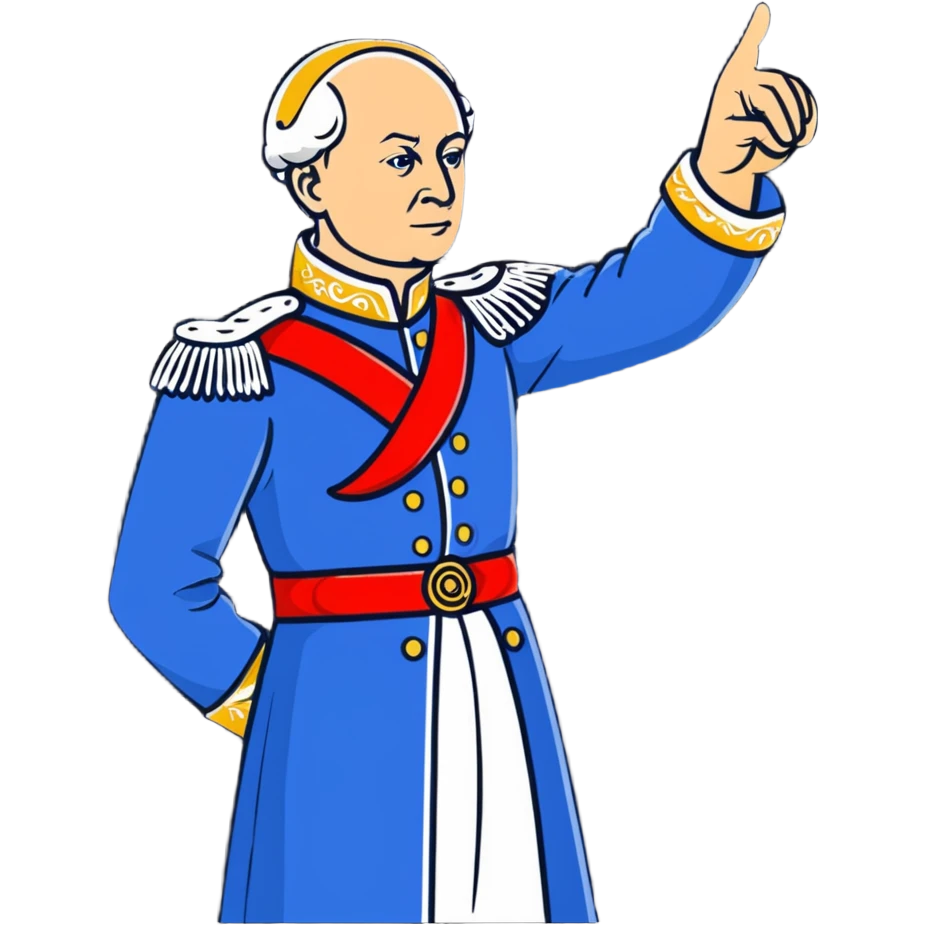 Peter I of Russia in imperial clothing pointing commandingly to the right emoji