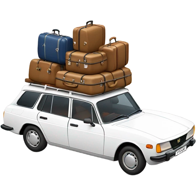 a white peugeot 504 break car with luggage on the roof emoji