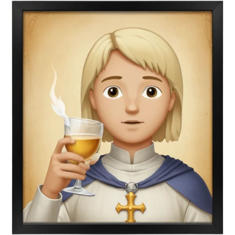 Jeanne d’arc dans un biberon et un homme grand un rase cheveux blond le boit emoji