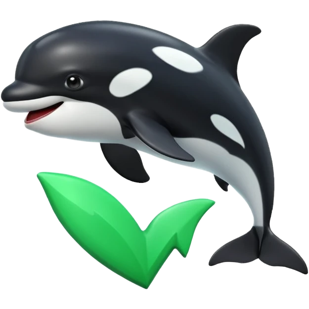 3d Cartoon orca with a green checkmark next to it emoji