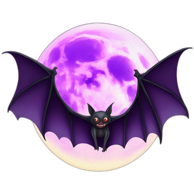 purple dripping vampire bat wings flying in front of large realistic color full moon emoji