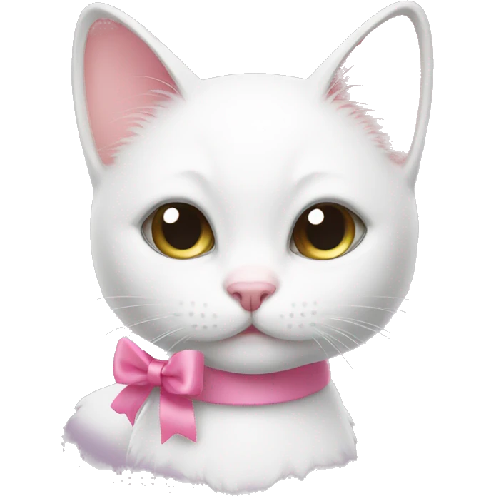 white cat with pink bow emoji