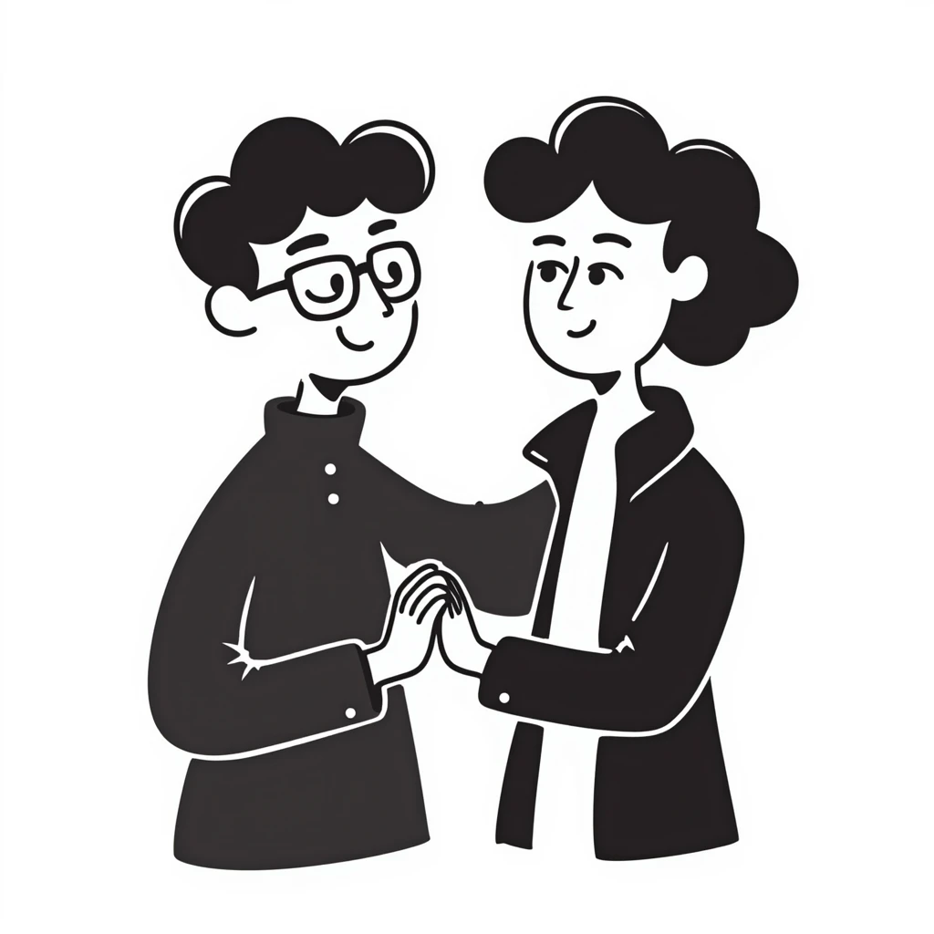 doodle style of a person and AI with intertwined arms emoji