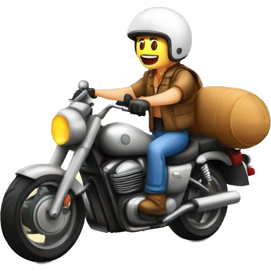 hombre musculoso viajando por carretera en una moto con paisajes lindos de fondo emoji