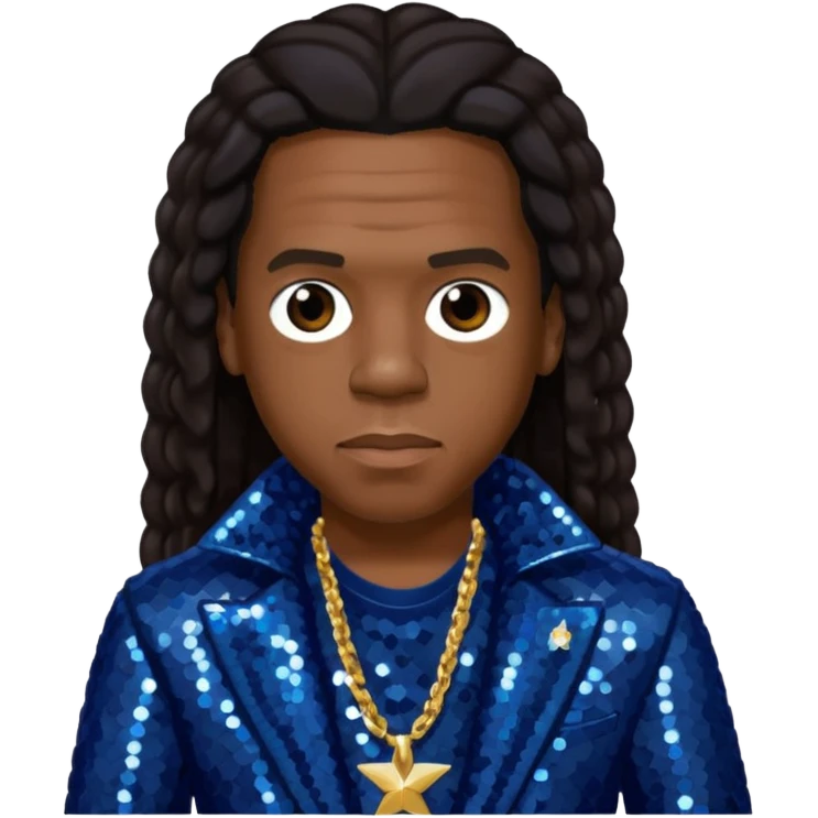 Jay-Z with long dark brown hair, dark blue sequin outfit emoji