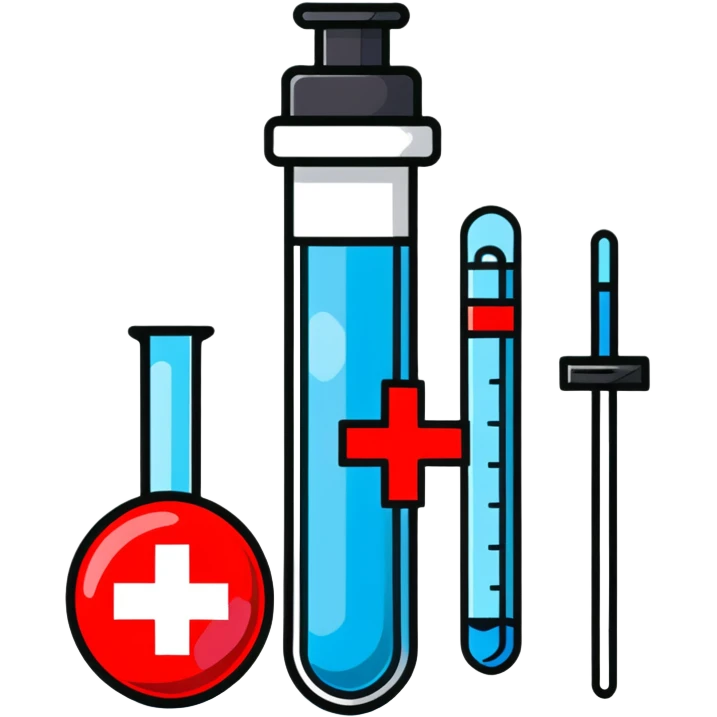 Friendly sticker design of sexual health clinic symbol with red cross, test tube, and heart icon emoji