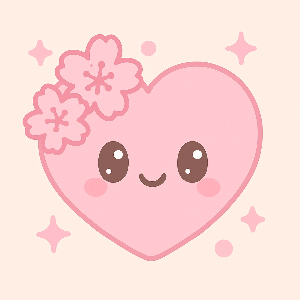 heart with sakura flowers and pink shimmer, kawaii style emoji