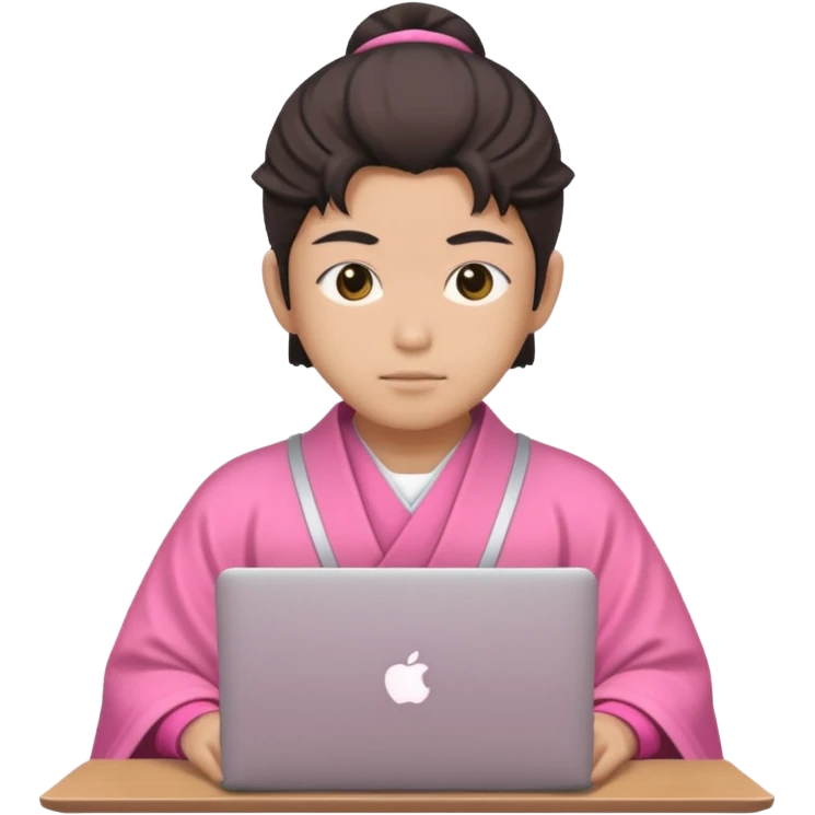 japanese god with laptop, pink emoji