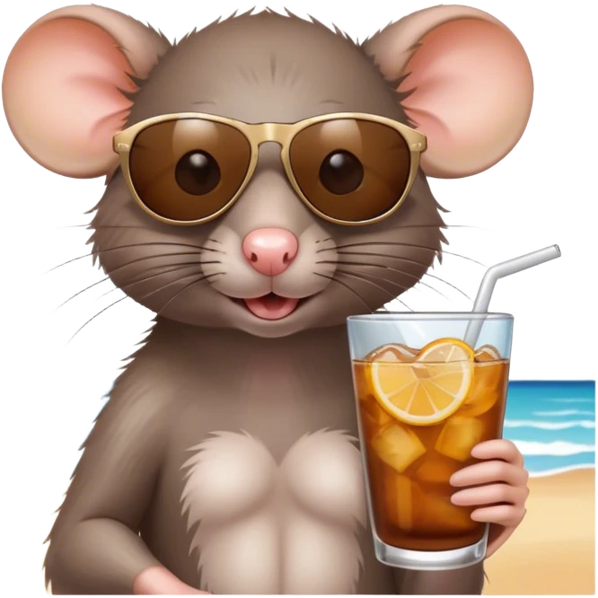 rat with sunglasses on a beach with a drink in her hand emoji
