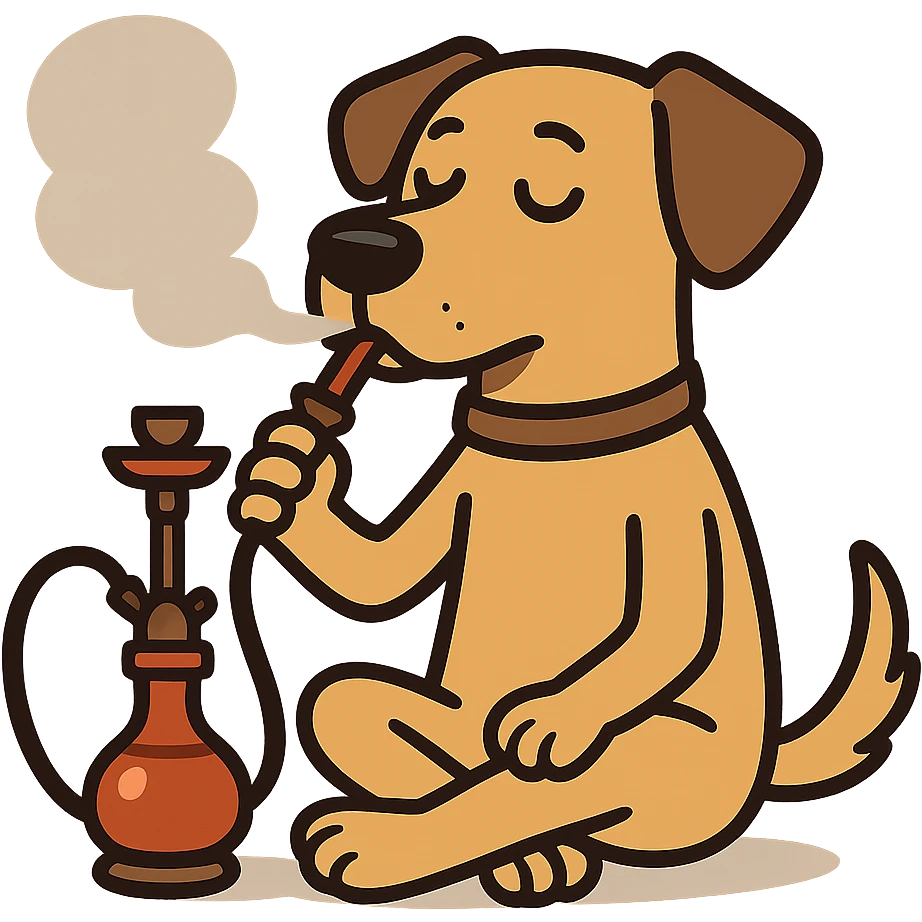 flat toon style dog smoking shisha emoji