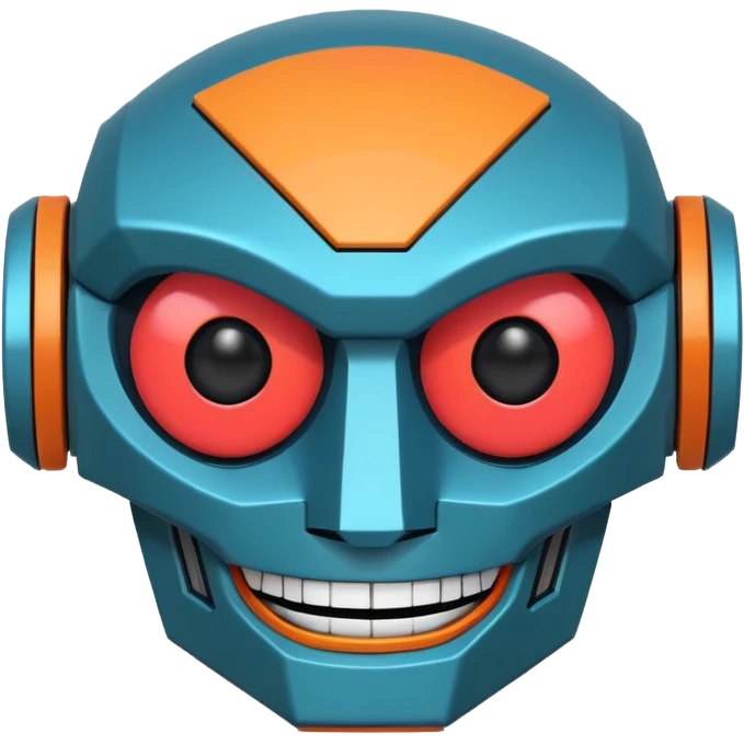 evil robot. Only its head. Very low details, just lines and colors, no need to draw in detail. Like an icon. Make it smile emoji