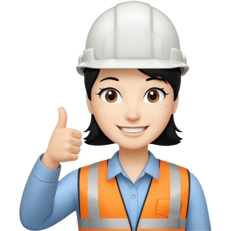 Cara de persona pelo negrocon casco blanco inginierl civil con pulgar arriba emoji