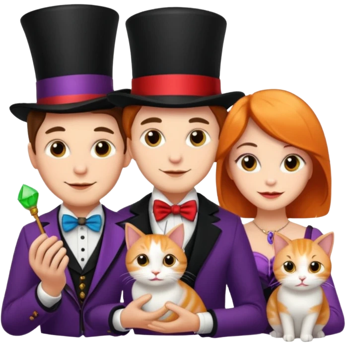 magician couple and their pet cat emoji