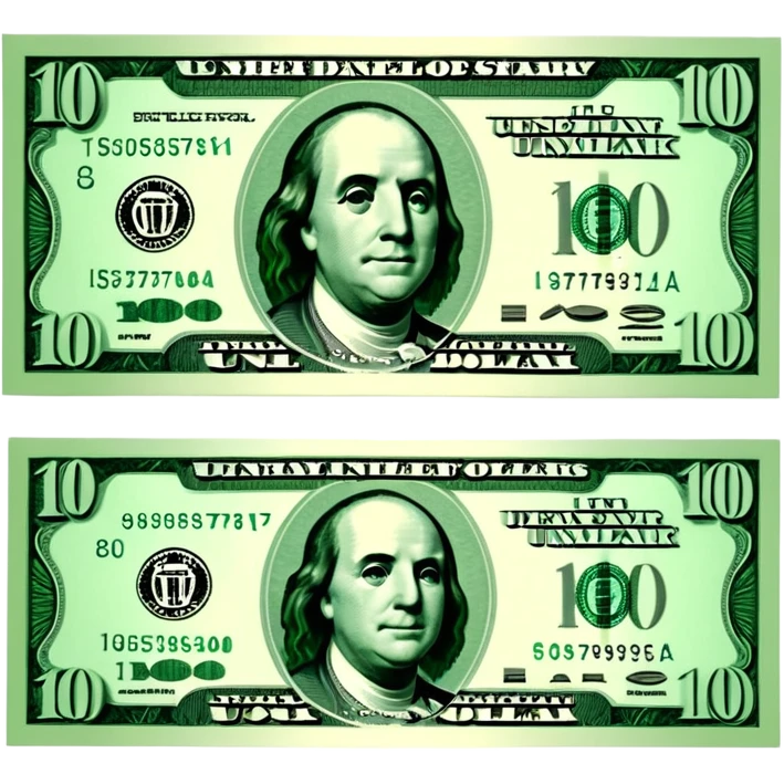 3D realistic US 100 dollar bill sticker, slight perspective, centered, clean cutout, transparent background, no text, no watermark emoji