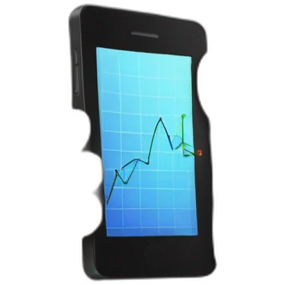 a hand holding a black smartphone showing a graph going up emoji