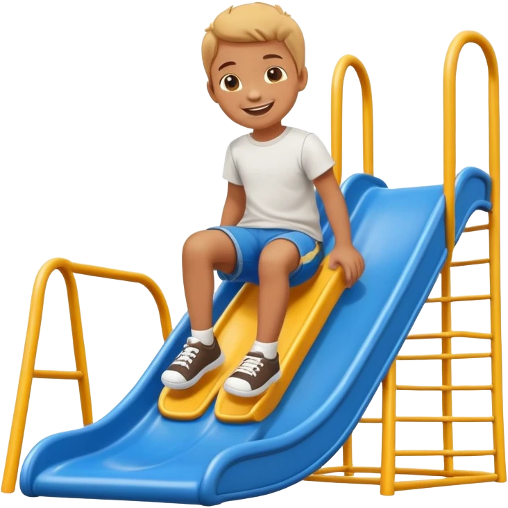 child sliding down a playground slide, cheerful and playful emoji