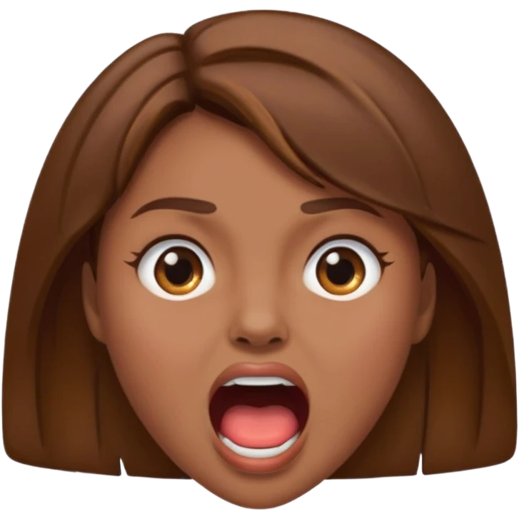 Woman brown hair. Mouth open. Not smiling emoji