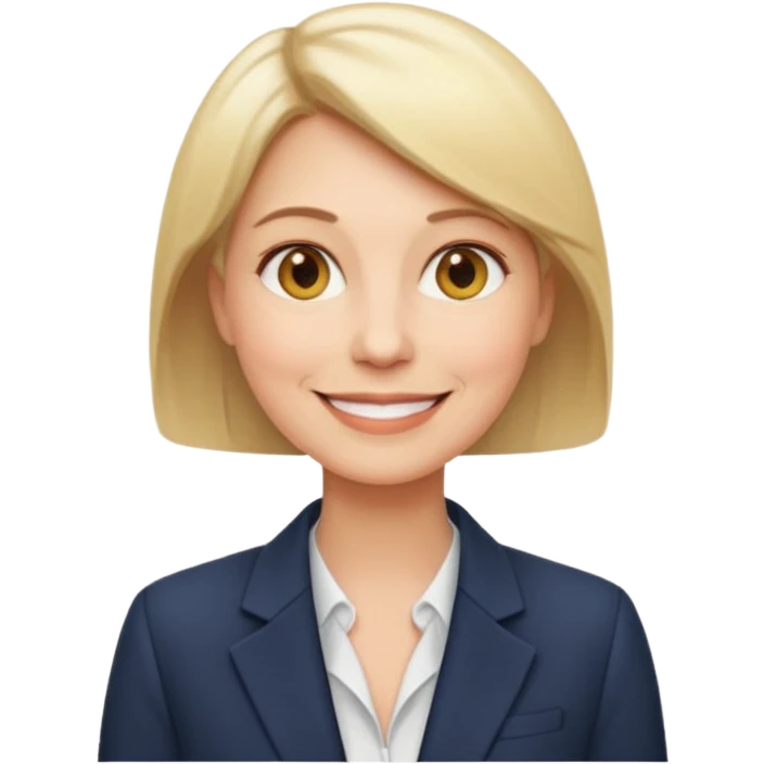 woman in her 50s, short straight blonde hair, wearing a blazer, smiling, emoji style emoji