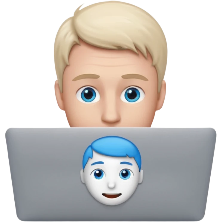 European man with blue eyes using a MacBook, simple and expressive emoji emoji