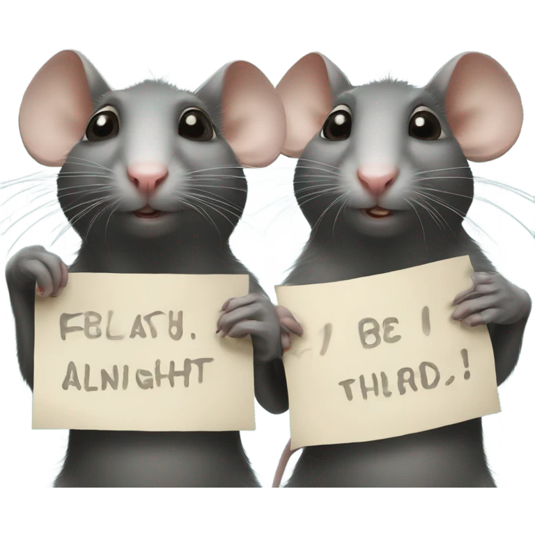 Two rats hold a poster with the inscription "ALINGHT" emoji