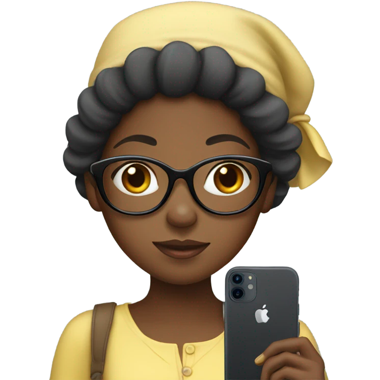 Black girl with a iPhone in hand, wearing a bonnet and glasses emoji