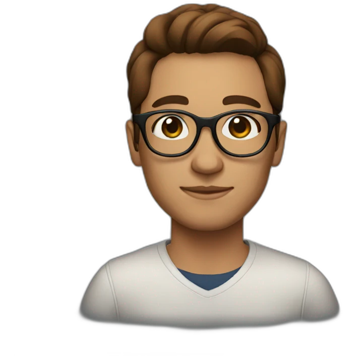 designer with round glasses, brown hair and a side parting emoji